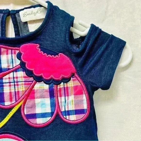 Emily Rose Cut Out Shoulder Girls Sz 5 Denim Flower Lace Trim - Picture 6 of 12